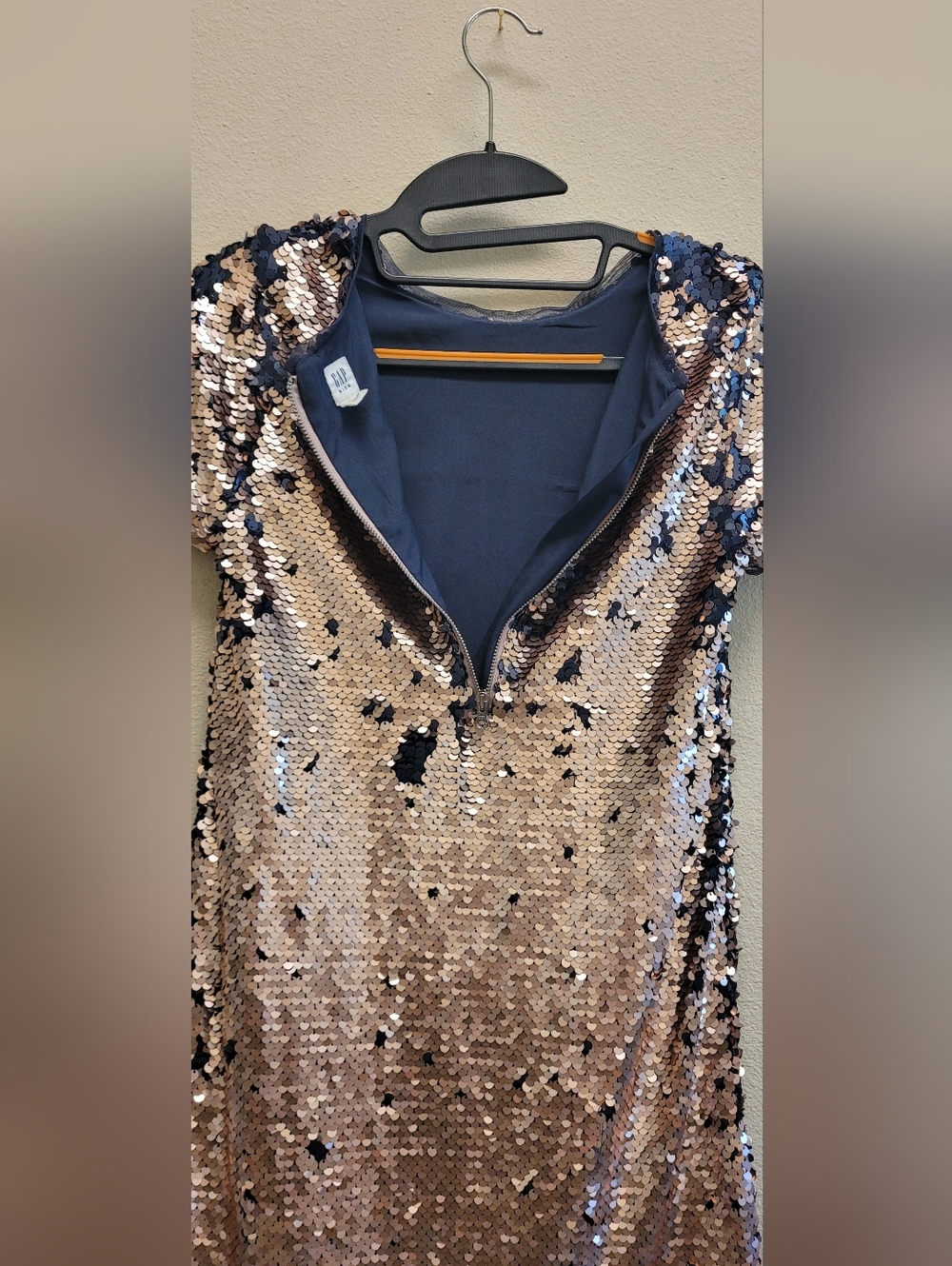 GAP kids Sequin Dress Rose Gold and Navy Blue Short Sleeve  XL - Picture 8 of 9